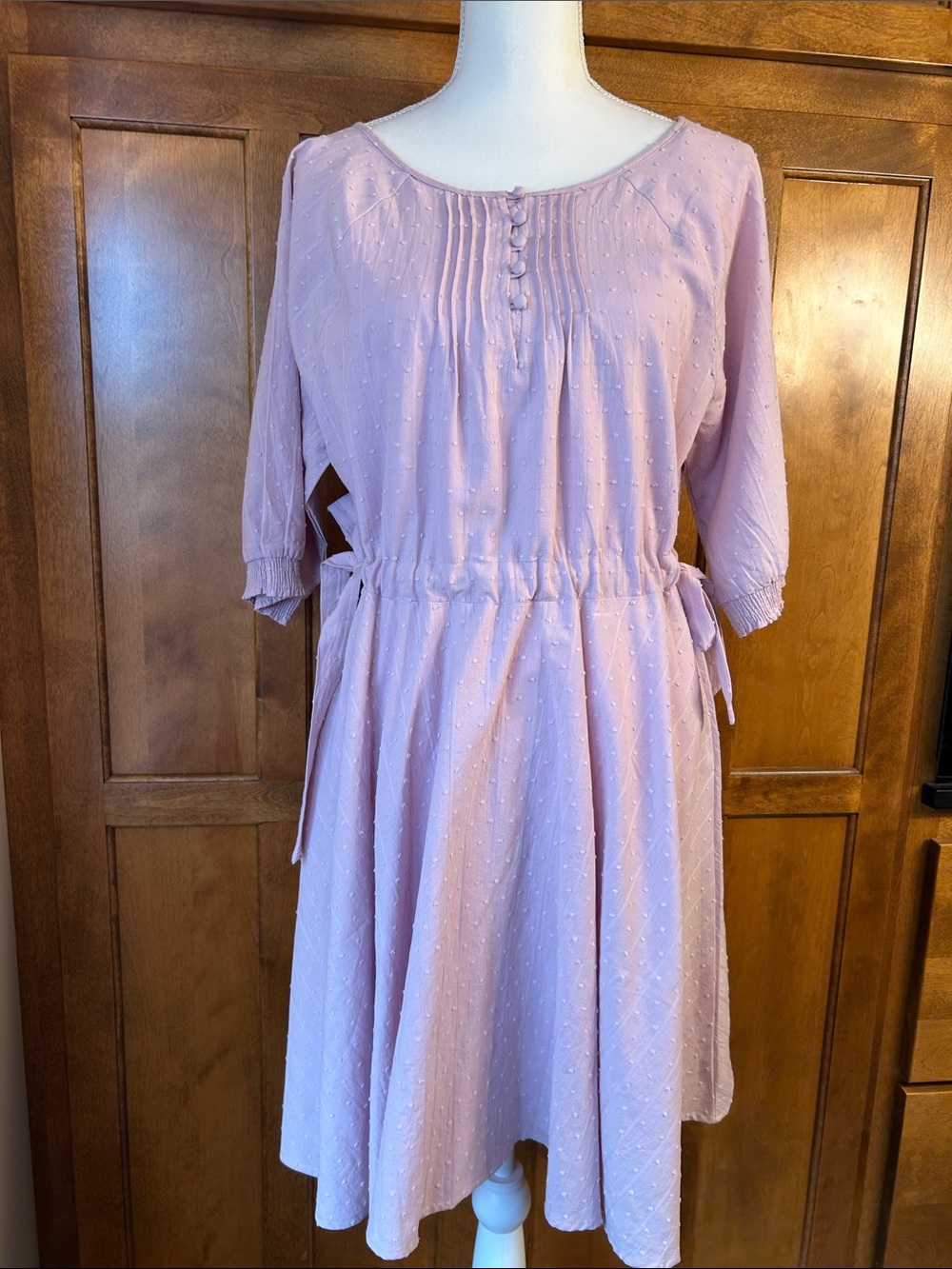 Kori Womens Lt Pink Swiss Dot Drawstring Waist Dress. Sz S